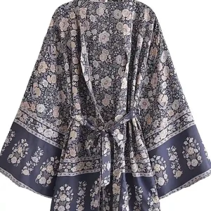 Perfect Boho Purple Floral Kimono Belted