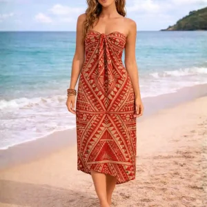 Red Tribal Boho Beach Sarong Wrap