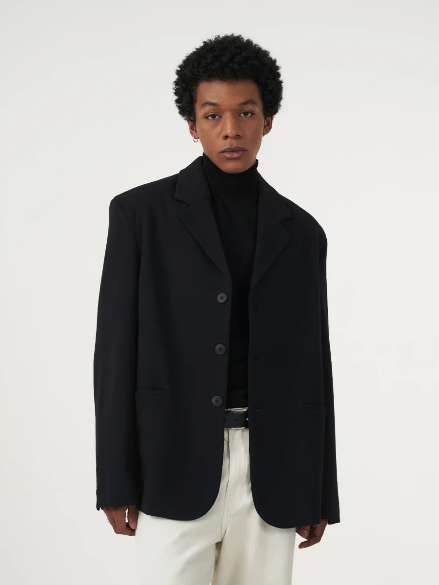 BUTTON BLACK OVERSIZED BLAZER - Image 4